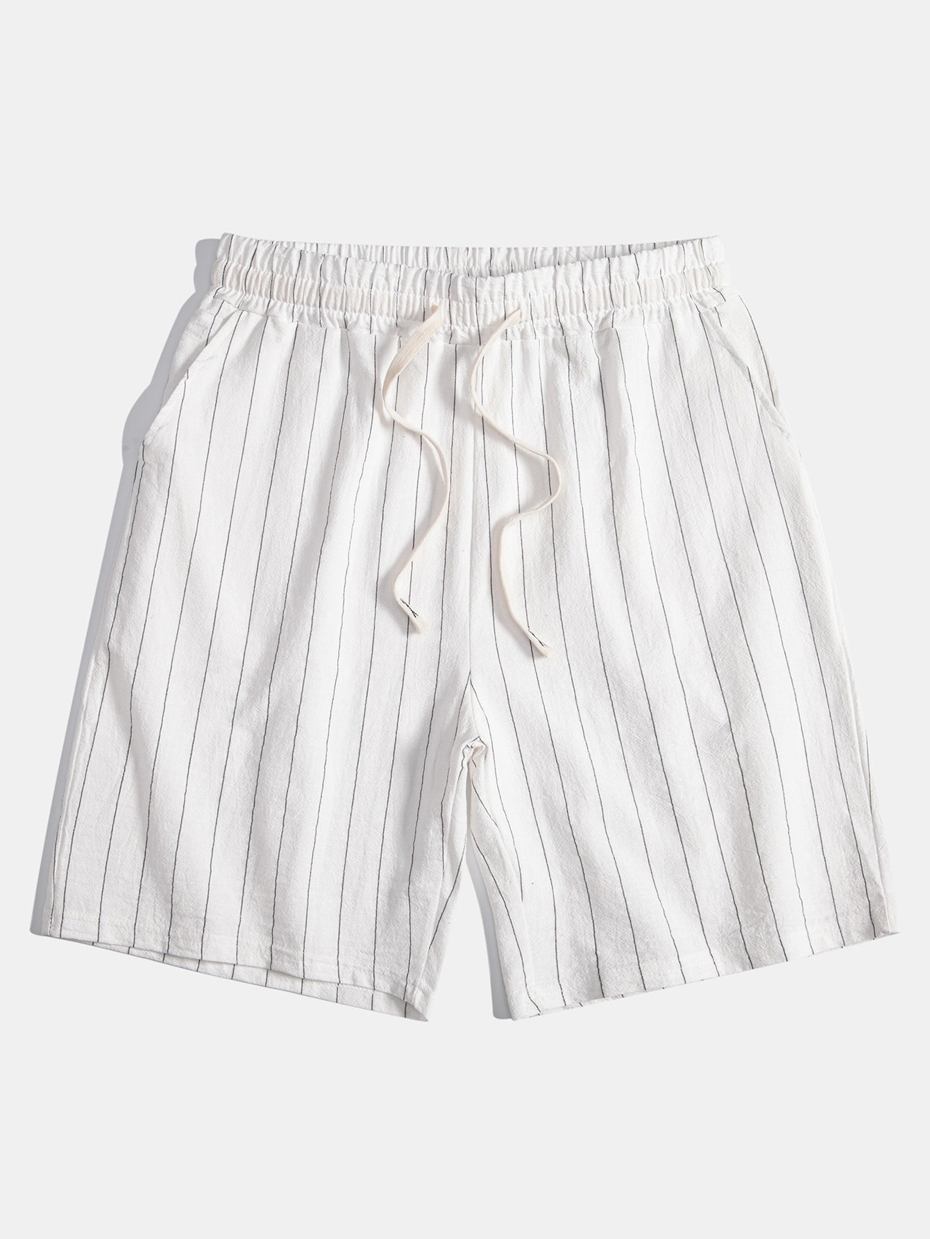 Ensemble Décontracté : Chemise Rayée Style Lin & Short à Cordon