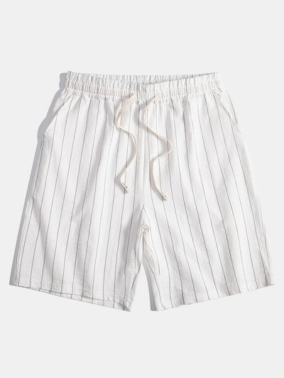 Ensemble Décontracté : Chemise Rayée Style Lin & Short à Cordon