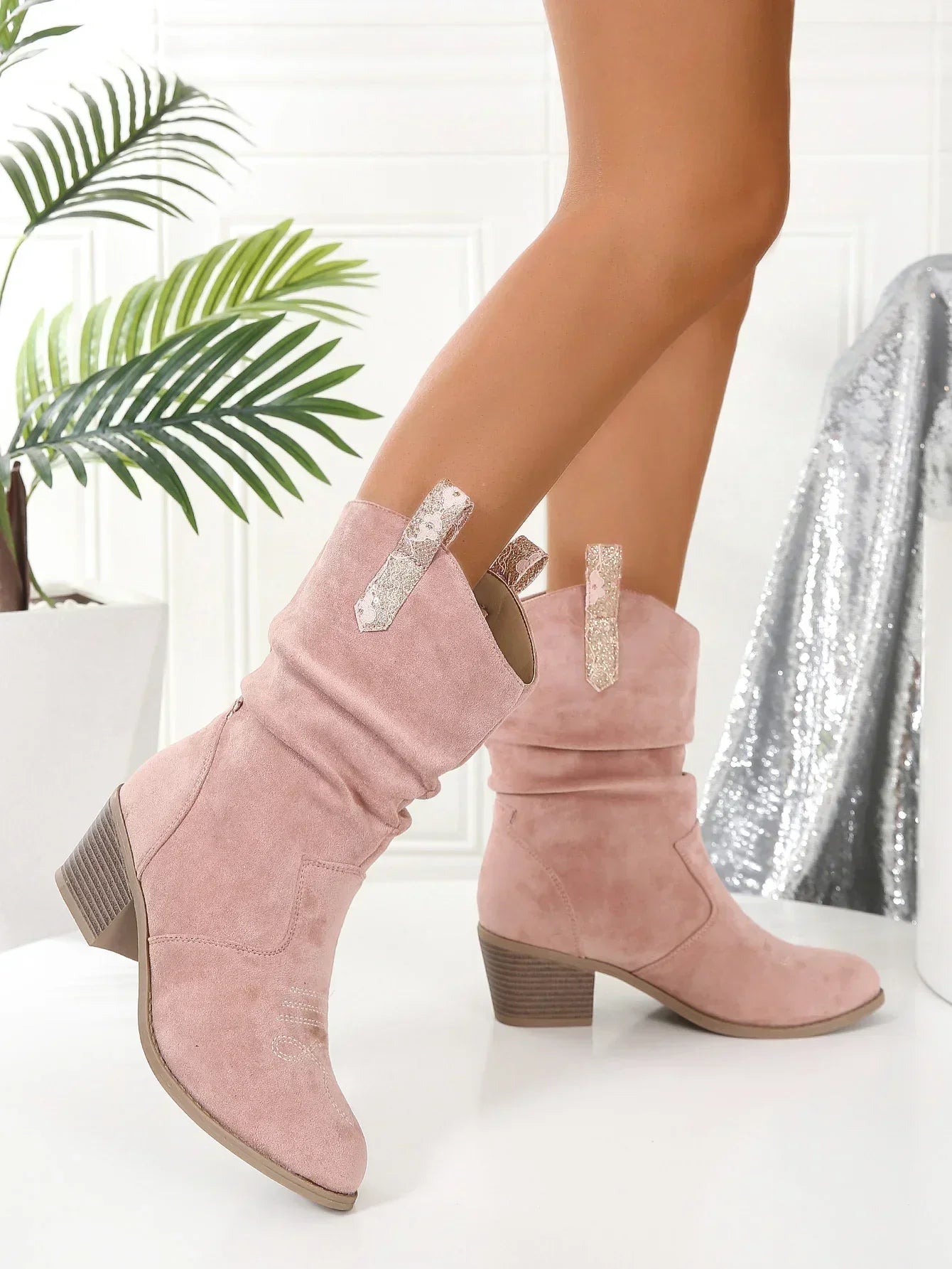 Élisa | Bottes Rose Élégant Pour Femme | Large Mollet