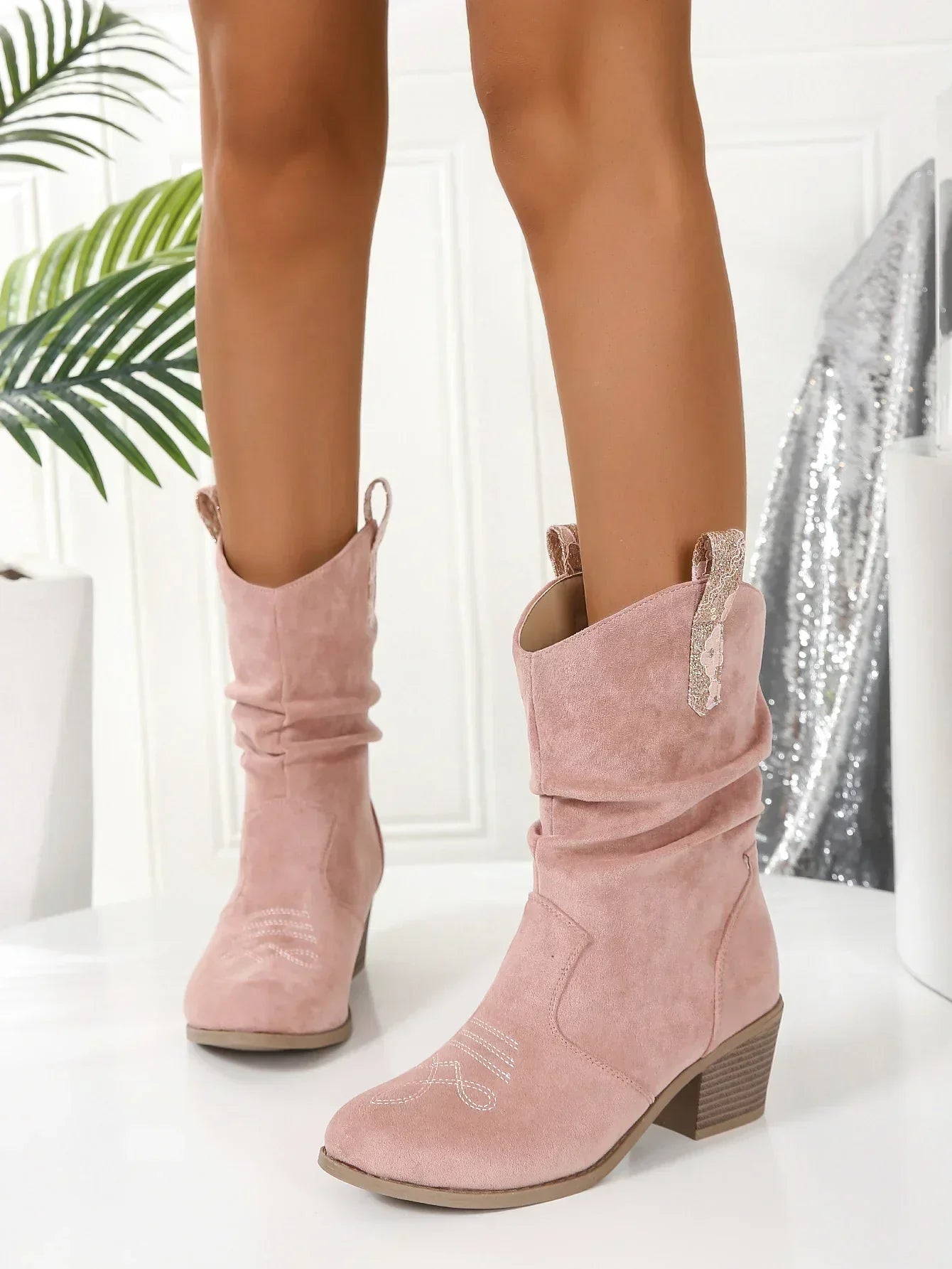 Élisa | Bottes Rose Élégant Pour Femme | Large Mollet