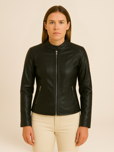 Veste Cuir Végan | Style Motard | Coupe Cintrée