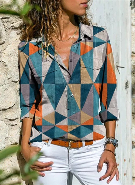Blouse femme – Coupe décontractée – Tissu respirant – Manches retroussées – Boutonnée