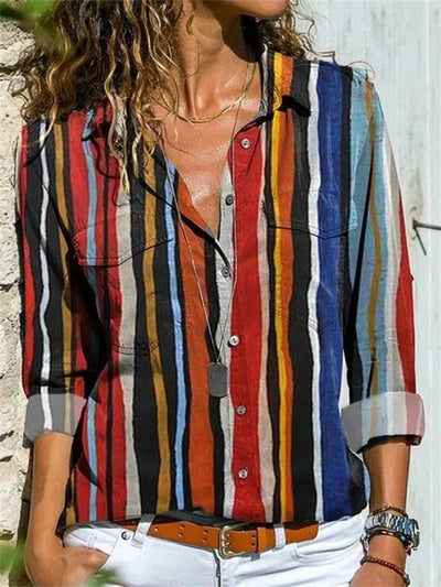 Blouse femme – Coupe décontractée – Tissu respirant – Manches retroussées – Boutonnée