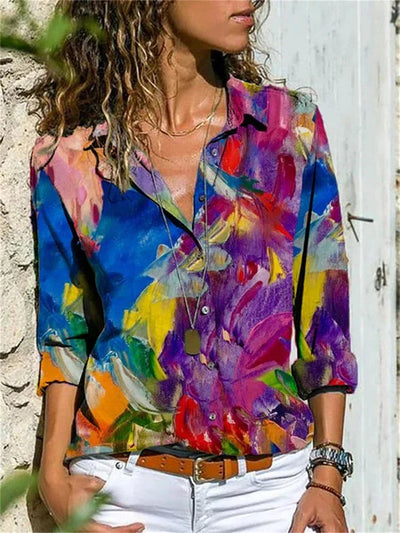Blouse femme – Coupe décontractée – Tissu respirant – Manches retroussées – Boutonnée
