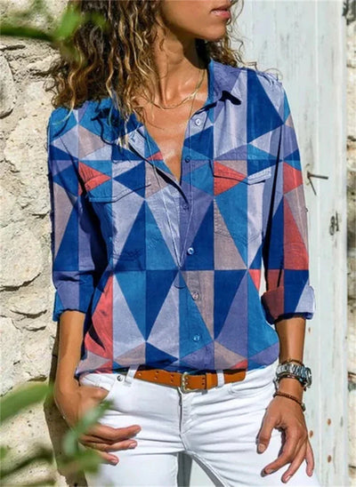 Blouse femme – Coupe décontractée – Tissu respirant – Manches retroussées – Boutonnée