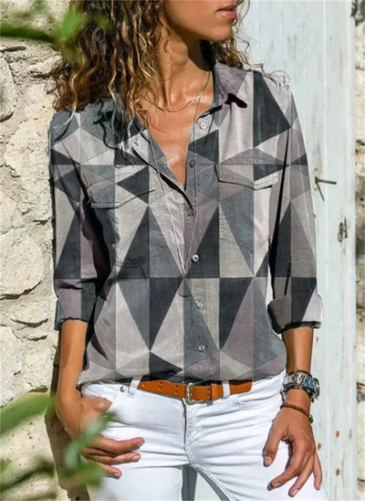 Blouse femme – Coupe décontractée – Tissu respirant – Manches retroussées – Boutonnée