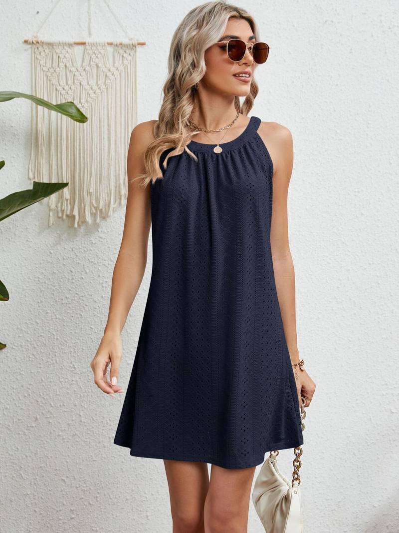 Robe de plage femme – Sans bretelles – Coupe évasée – Tissu ajouré respirant