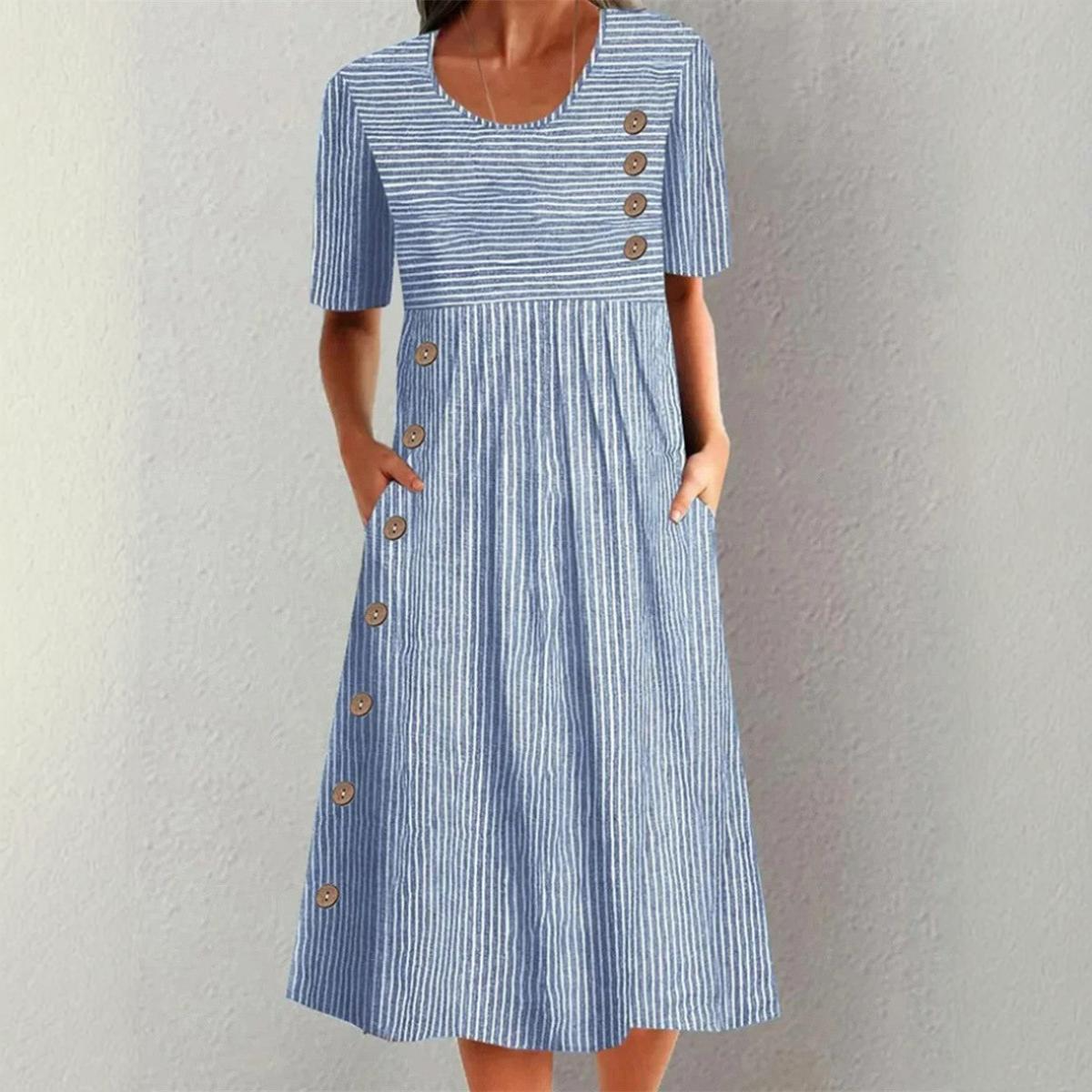 Morgane™ | Robe midi en coton rayé