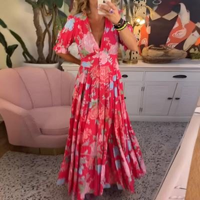 Morgane™ | Robe à poche col V imprimé fleuri