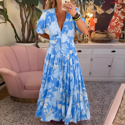 Morgane™ | Robe à poche col V imprimé fleuri