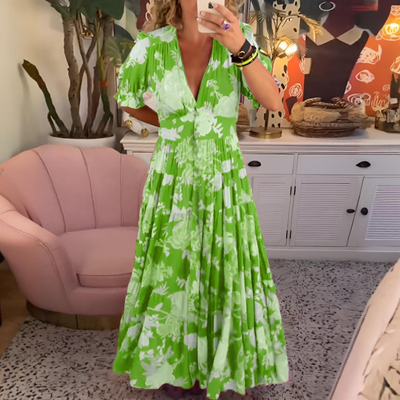 Morgane™ | Robe à poche col V imprimé fleuri