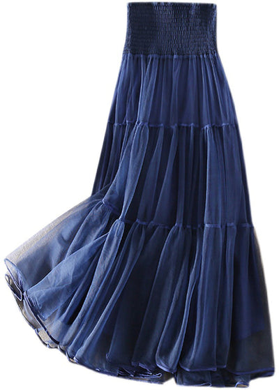 Jupe midi femme – Tulle léger – Taille smockée – Coupe fluide à volants superposés