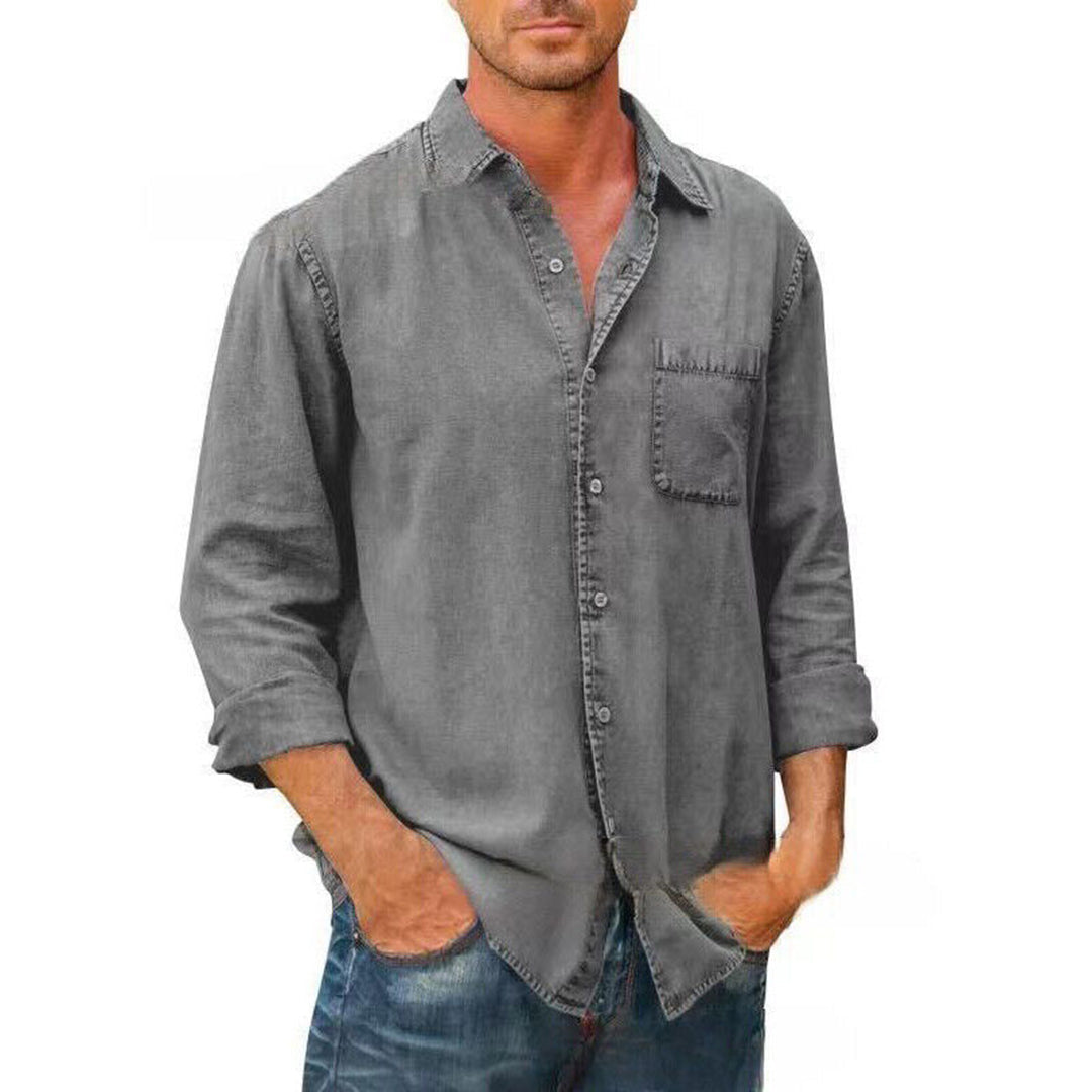 Chemise homme – Coupe décontractée – Tissu respirant – Poche poitrine – Style usé