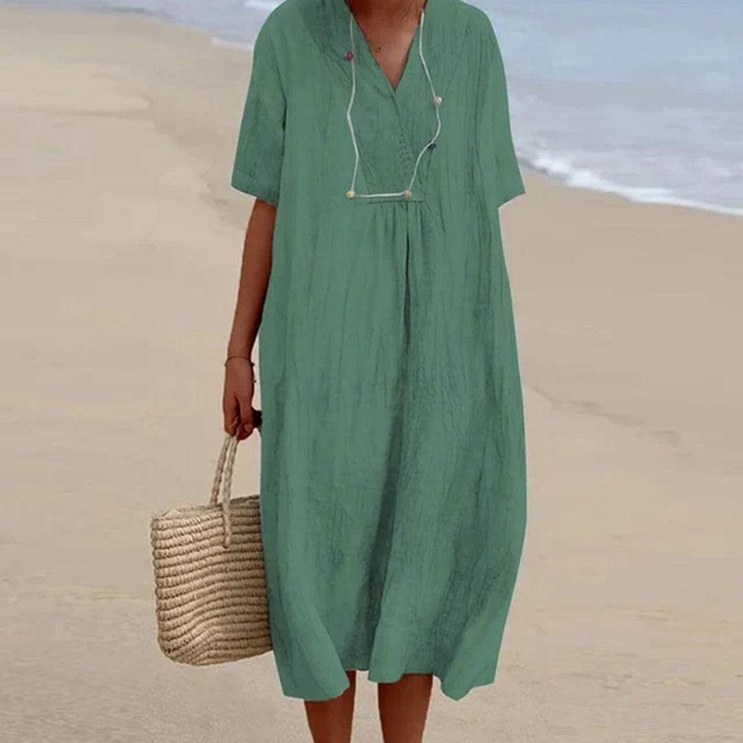 Robe Col V | 100% Lin | Fraîcheur Naturelle