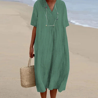 Robe Col V | 100% Lin | Fraîcheur Naturelle