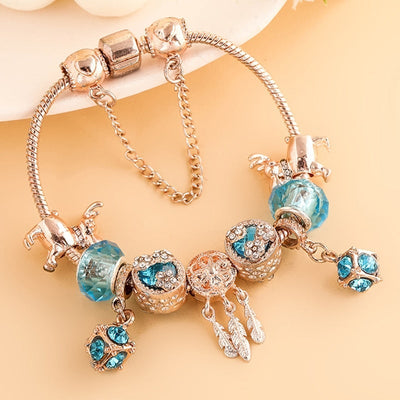 Bracelet en argent rose et zirconiums bleus