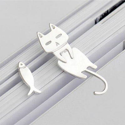 Boucles d'oreilles en argent avec poisson et chat grimpeur