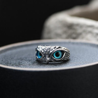 Bague ajustable en argent et opale de la Chouette de la Bonne Chance