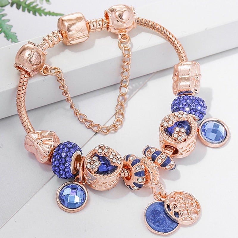 Bracelet Rosésilbernes avec cristal bleu