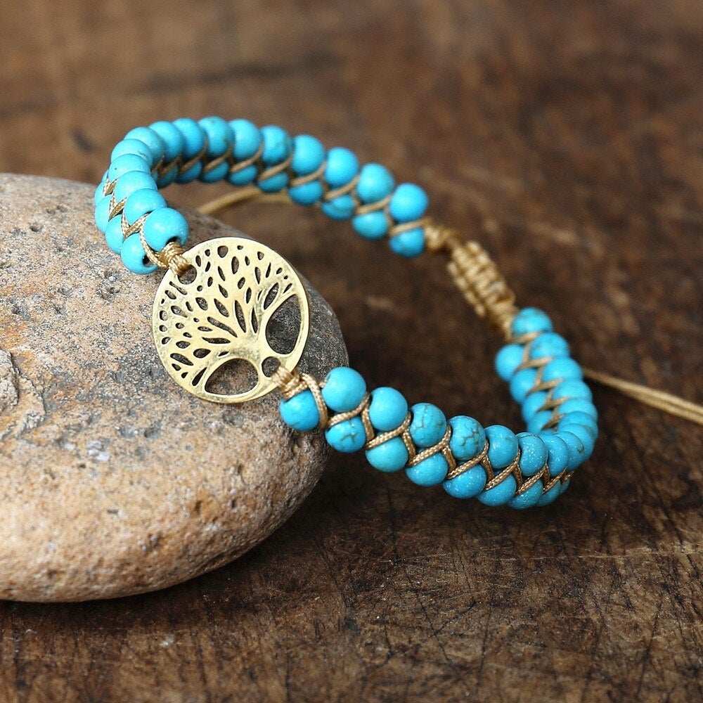 Bracelet fait main 'Arbre de Vie' avec pierre turquoise