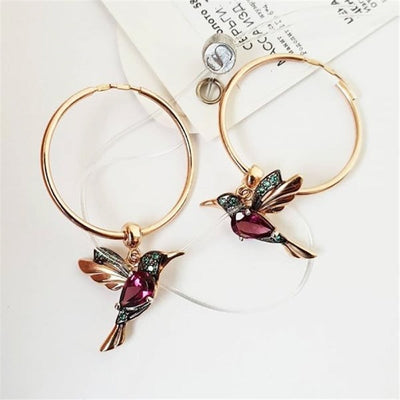 Boucles d'Oreilles Colibri volant en Édition limitée avec Zircone Incrustée