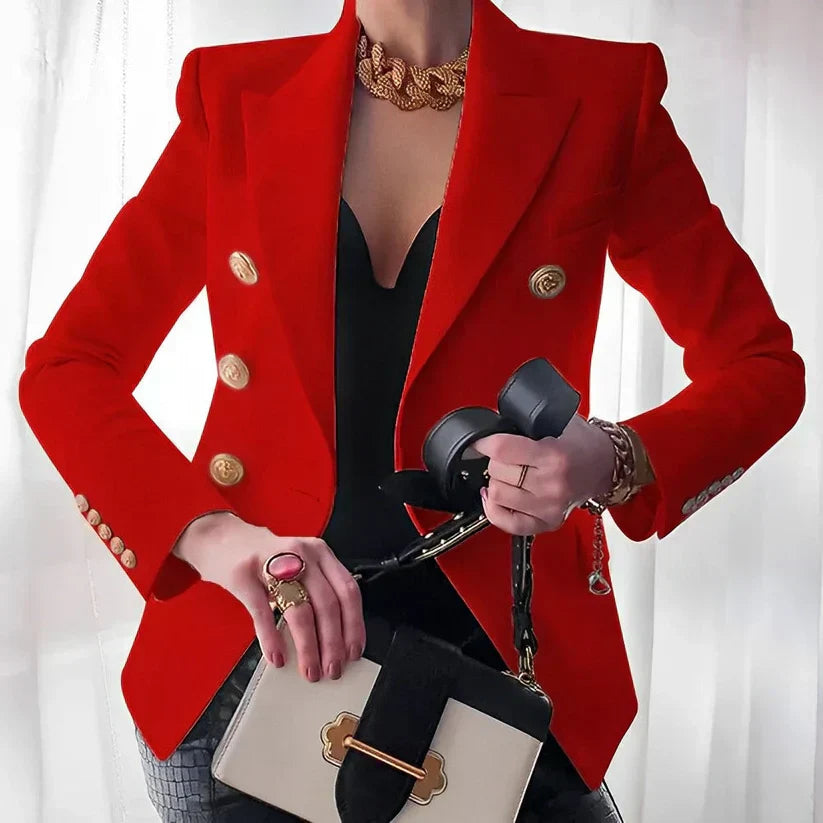 Blazer femme – Coupe cintrée – Double boutonnage – Tissu structuré – Détails dorés