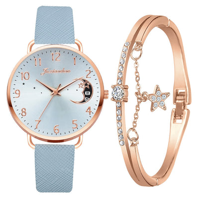 Montre avec Cadran à Chiffres Lunaires et Ensemble de Bracelets