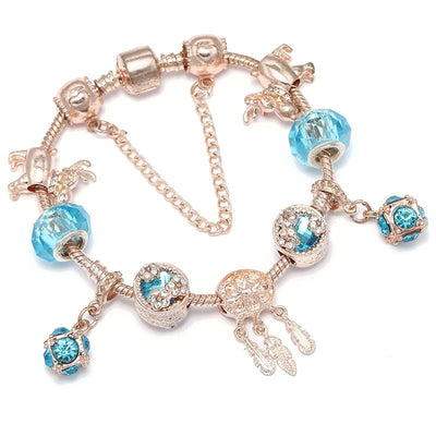 Bracelet en argent rose et zirconiums bleus