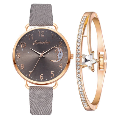 Montre avec Cadran à Chiffres Lunaires et Ensemble de Bracelets