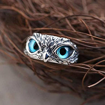Bague ajustable en argent et opale de la Chouette de la Bonne Chance