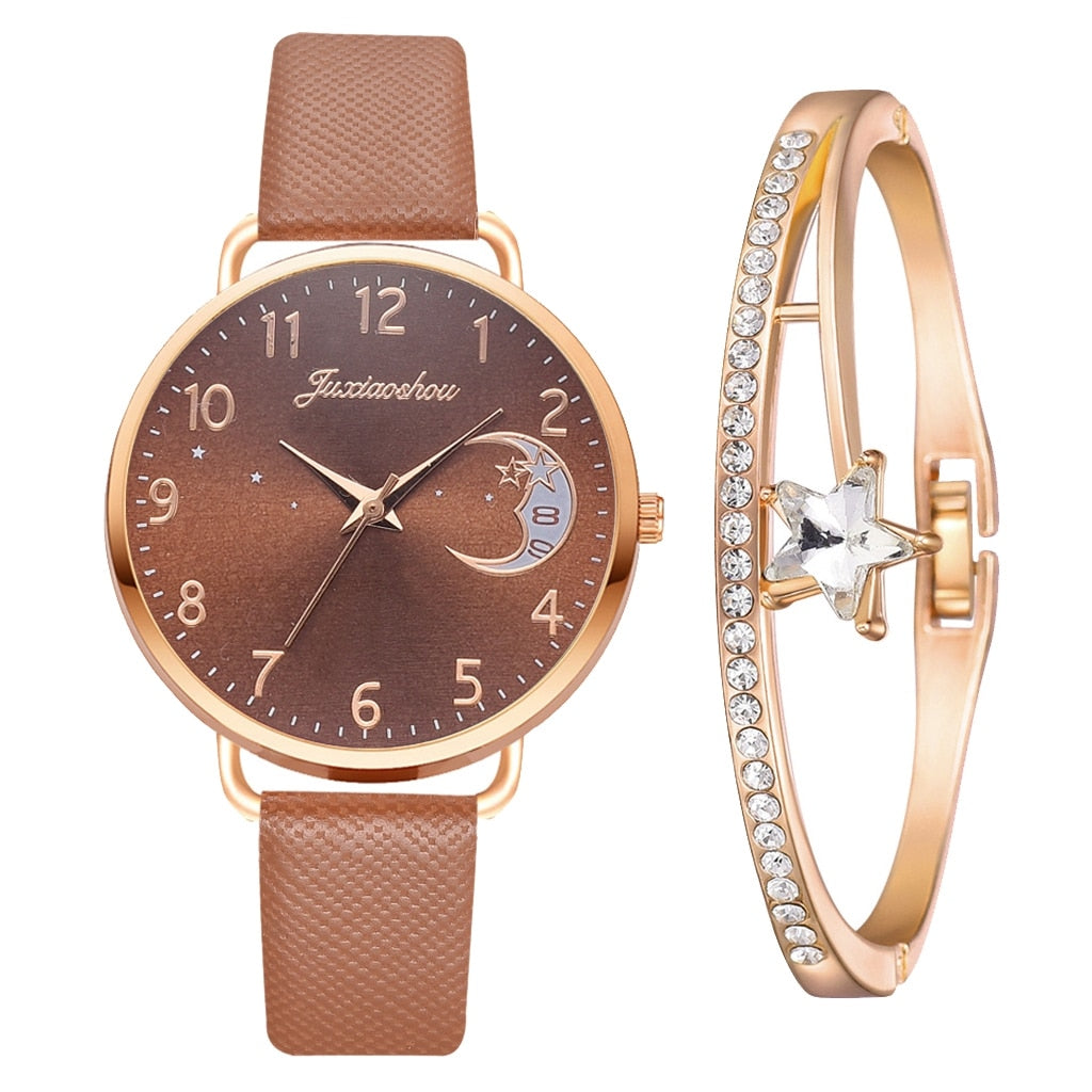 Montre avec Cadran à Chiffres Lunaires et Ensemble de Bracelets