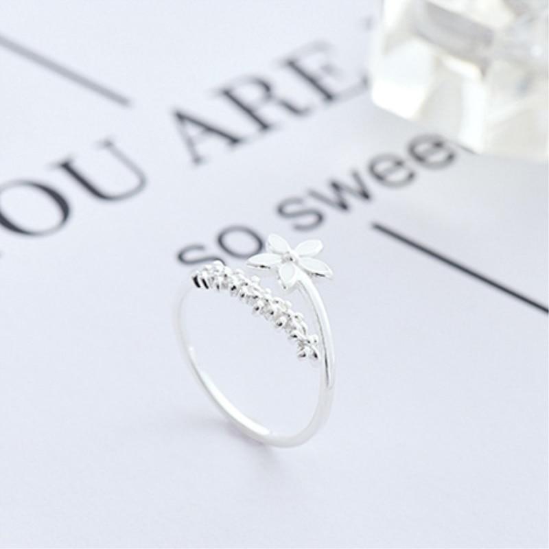 Bague ajustable en argent 925 avec motif de fleurs sauvages émaillé à la main