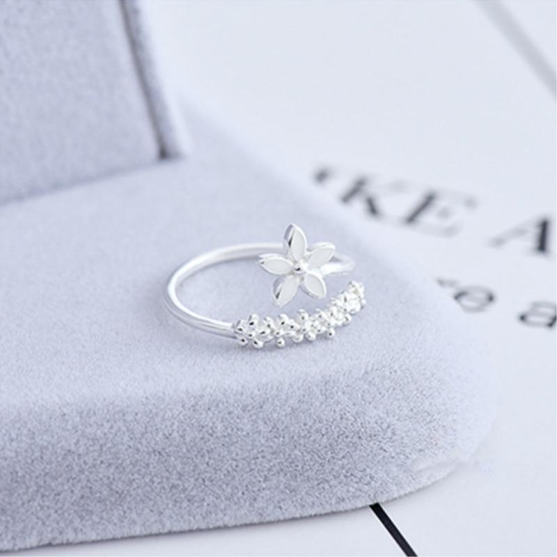 Bague ajustable en argent 925 avec motif de fleurs sauvages émaillé à la main