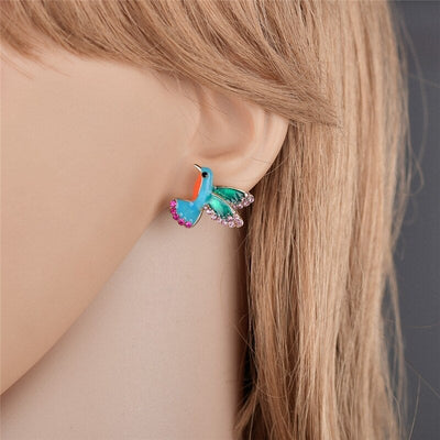 Boucles d'oreilles « Colibri » avec émail et cristal vert