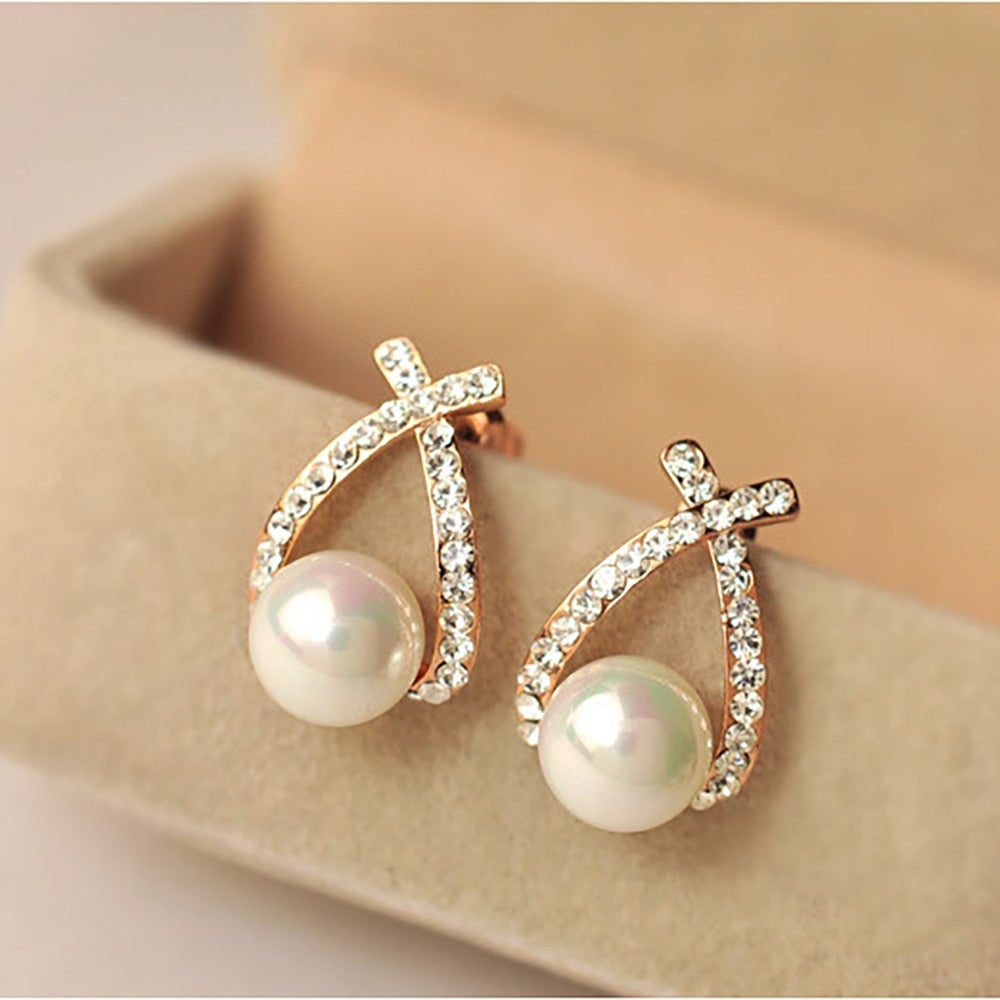 Boucles d'oreilles en perles avec zirconia scintillant