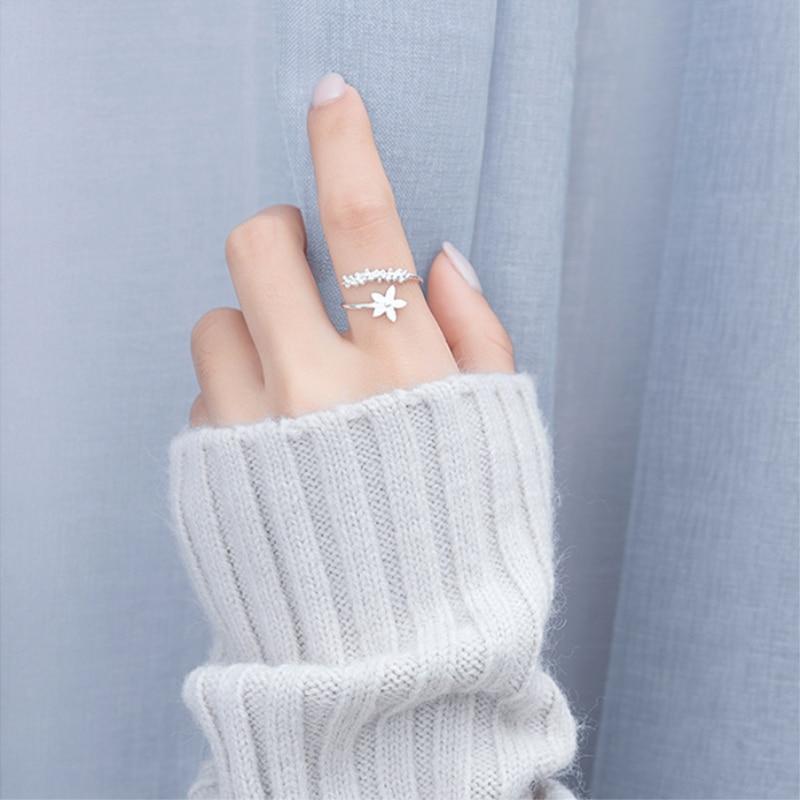 Bague ajustable en argent 925 avec motif de fleurs sauvages émaillé à la main