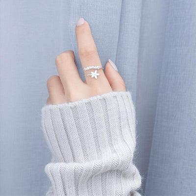 Bague ajustable en argent 925 avec motif de fleurs sauvages émaillé à la main