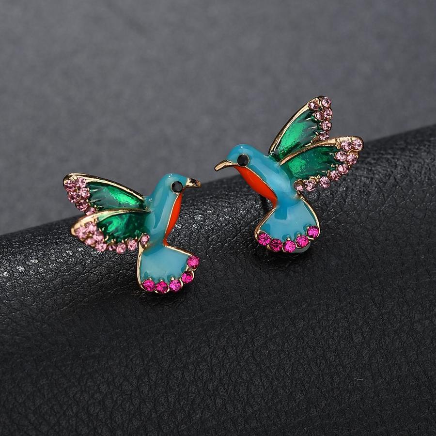 Boucles d'oreilles « Colibri » avec émail et cristal vert