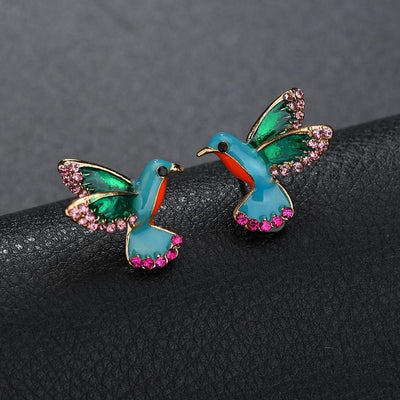 Boucles d'oreilles « Colibri » avec émail et cristal vert