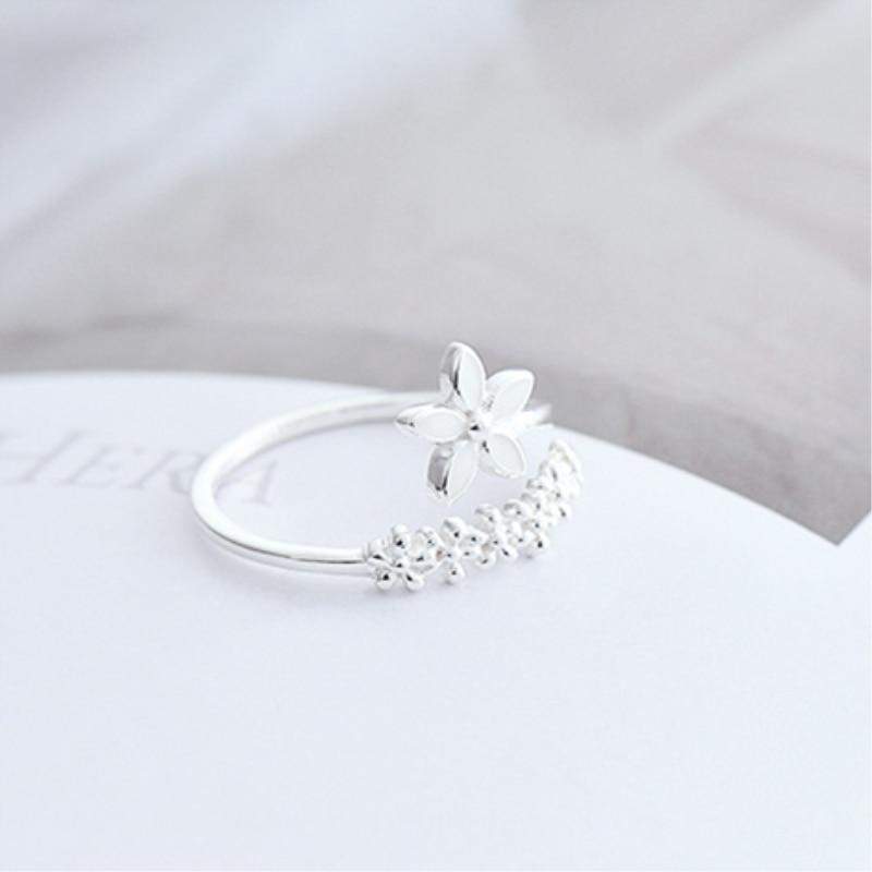 Bague ajustable en argent 925 avec motif de fleurs sauvages émaillé à la main