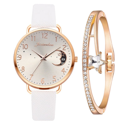 Montre avec Cadran à Chiffres Lunaires et Ensemble de Bracelets