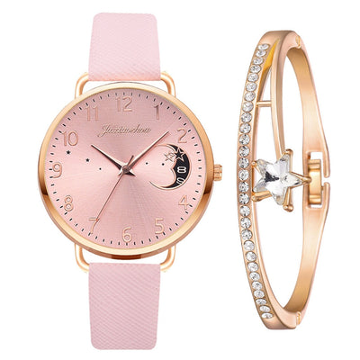 Montre avec Cadran à Chiffres Lunaires et Ensemble de Bracelets
