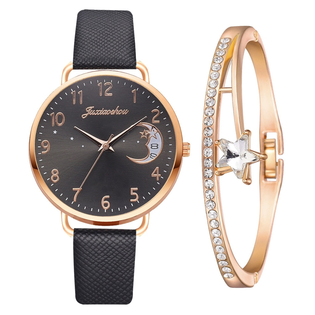 Montre avec Cadran à Chiffres Lunaires et Ensemble de Bracelets