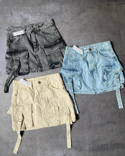 Dalina - Jupe en jean ligne A, couleur unie