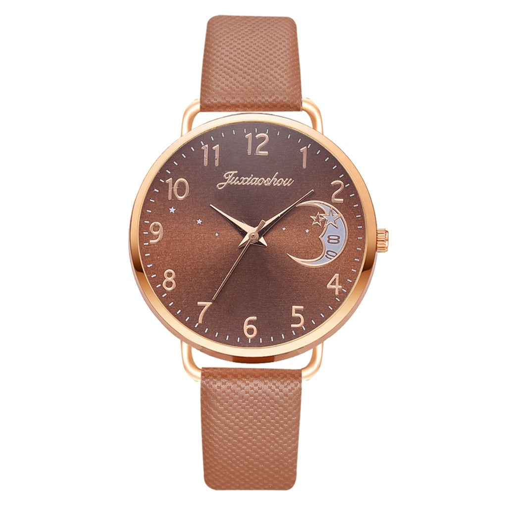 Montre avec Cadran à Chiffres Lunaires et Ensemble de Bracelets