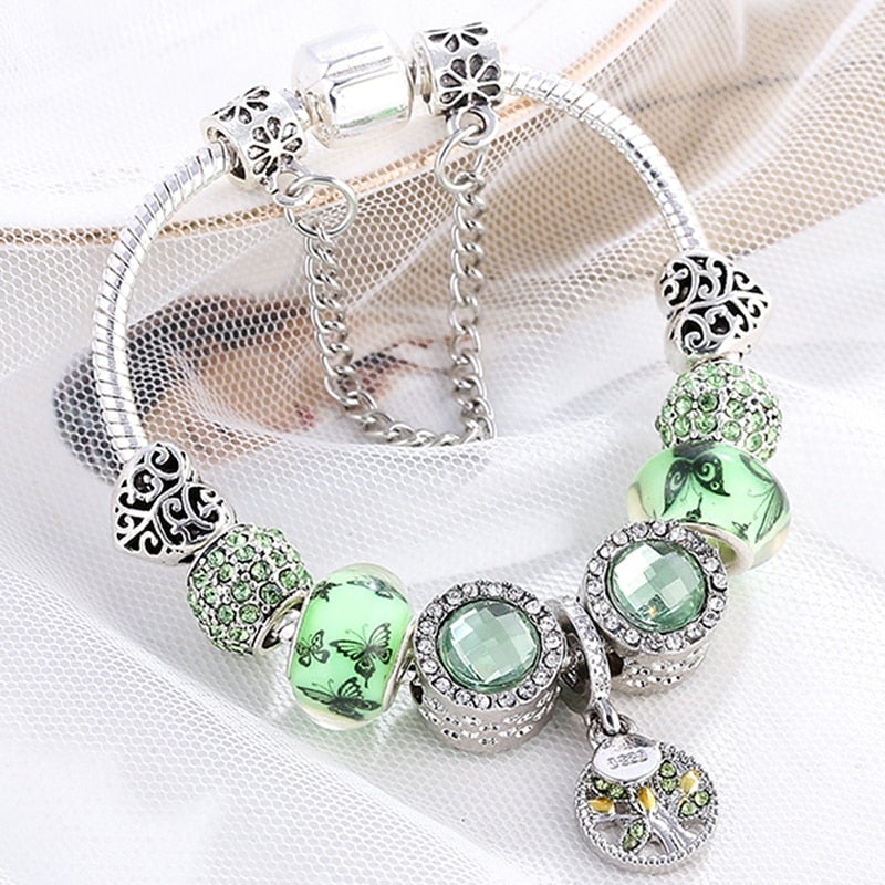 Bracelet en argent sterling et cristal vert