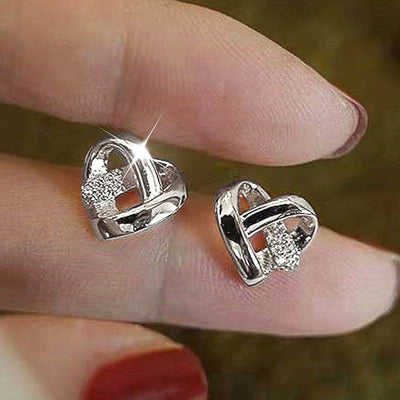 Boucles d'oreilles à Maillon Coeur avec Zirconia en Or