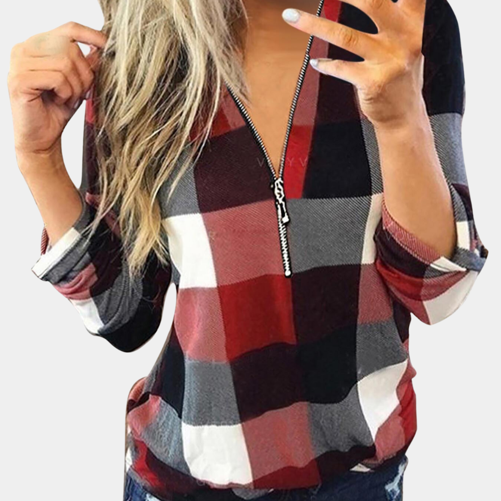 VANIA - Top à Carreaux à Manches Longues pour Femme