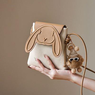 Petit sac à bandoulière en cuir véritable pour téléphone et lapin