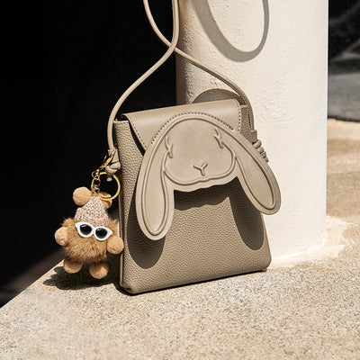 Petit sac à bandoulière en cuir véritable pour téléphone et lapin